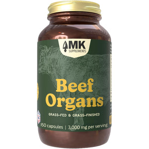 MK Supplements Grass-Fed Beef Organs Capsules | 5 Organs in Nature-Identical Ratios | B12, Copper & Heme Iron | Regeneratively Raised | 150 Capsules