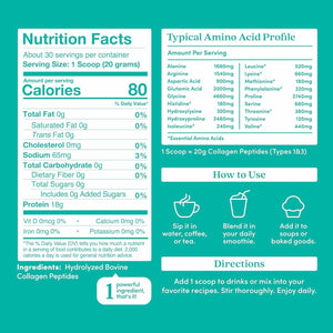 Further Food Unflavored Collagen Peptides Powder - 100% Grass-Fed, Hydrolyzed Type 1 & 3, 20G of Collagen per Serving, Supports Skin, Hair, Nails & Joints, 21.16 Oz
