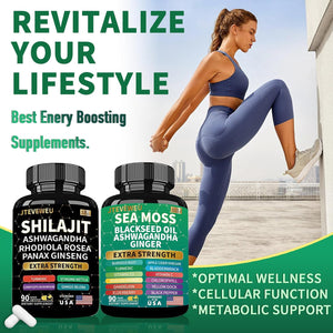 Shilajit and Sea Moss Bundle- 90 Count - Sea Moss, Ashwagandha, Shilajit, Rhodiola Rosea & Ginger, All in 1 Supplements