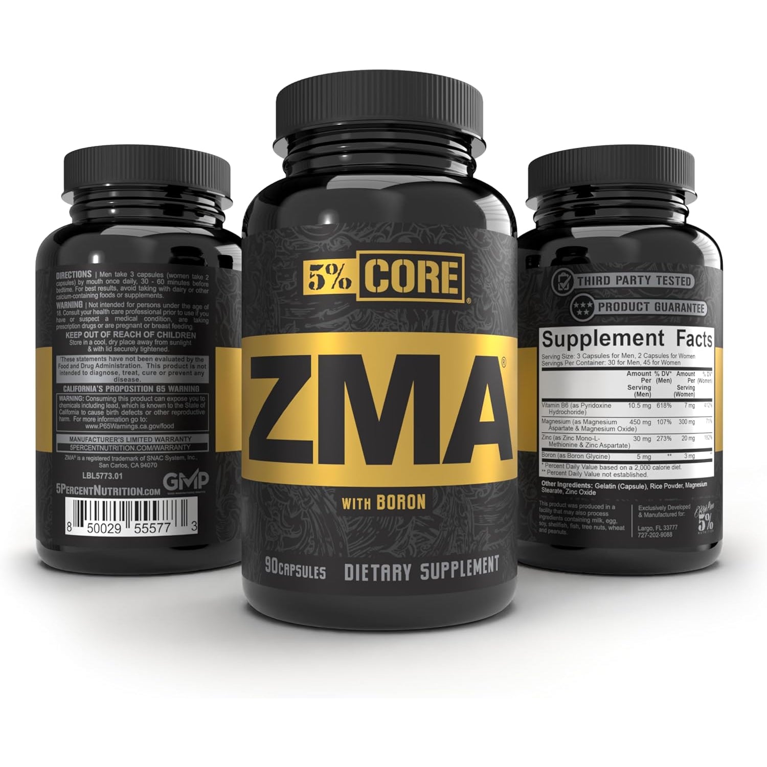 5% Nutrition Core ZMA (With Boron) | Promotes Recovery by Restoring Levels of Zinc, Magnesium & Vitamin B-6 (90 Capsules)