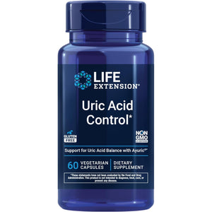 Life Extension Uric Acid Control, Promotes Healthy Uric Acid Balance, Joint Health, Discomfort Relief, Gluten Free, Non-Gmo, Vegetarian, 60 Capsules