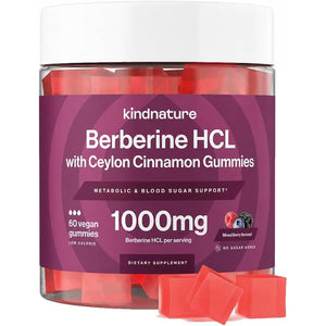Kindnature Berberine Gummies 1000Mg with Ceylon Cinnamon & Resveratrol – 6-In-1 Blood Sugar Support Supplement – Metabolism & Weight Wellness – Sugar-Free, Vegan, Non-Gmo