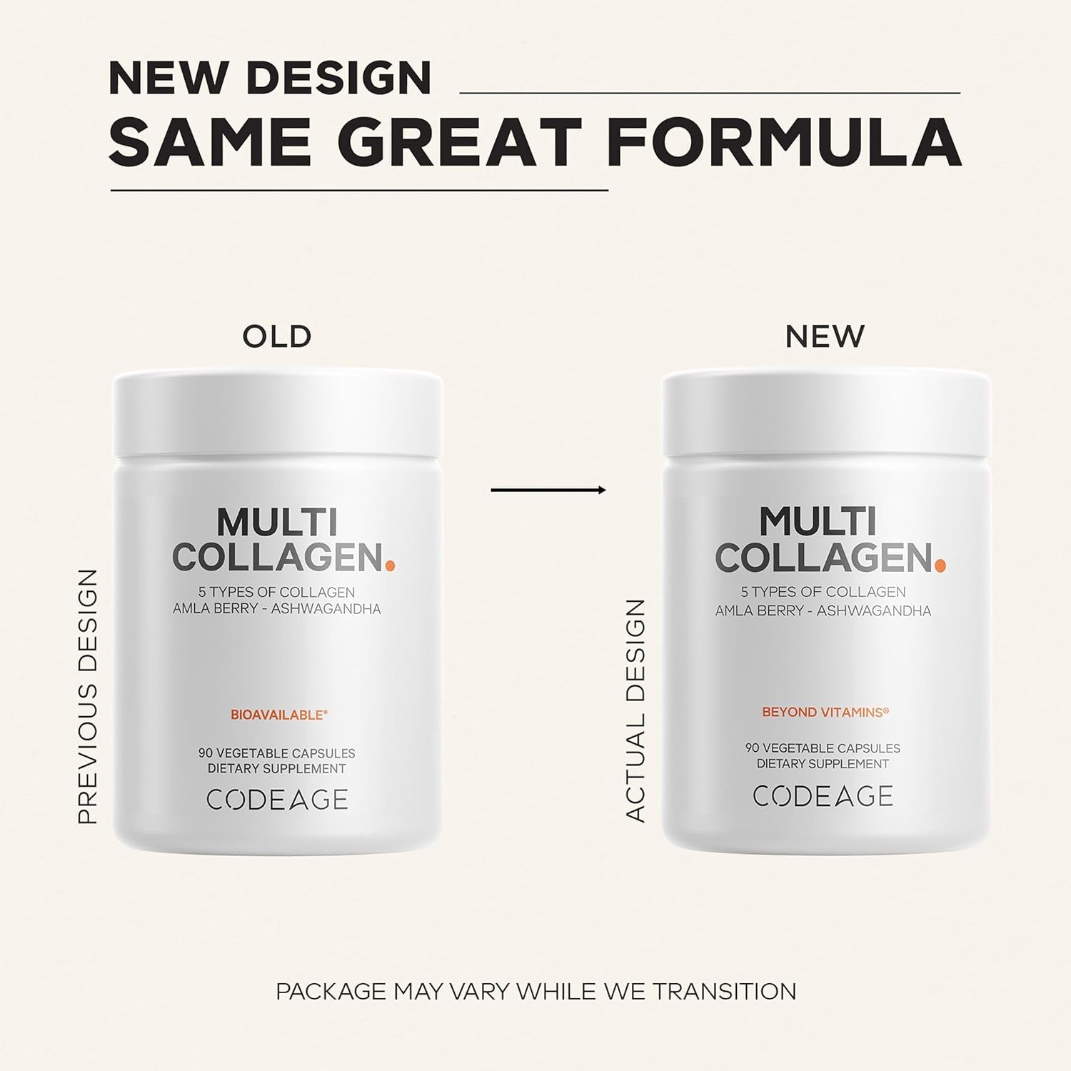 Codeage Multi Collagen Peptides Protein Capsules, 5 Collagen Types, Grass-Fed & Hydrolyzed Bovine Collagen Pills Supplement, Ashwagandha, Amla Berry Vitamins, Collagen Peptides - 90 Capsules