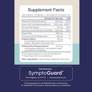 Natural GLP-1 Supplement Support Vitamin for Digestive Comfort and Energy Levels with Pre and Probiotics, Vitamin D3/B12, Chromium and Ginger Root – 60 Capsules (30 Day Supply)