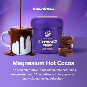 Moonbrew Magnesium Hot Cocoa Sleep Aid - Melatonin-Free Nighttime Drink Mix with Zinc Glycinate & Taurate - Sugar-Free Sleepy Hot Chocolate for Relaxation, Stress & Deep Rest - 25 Servings