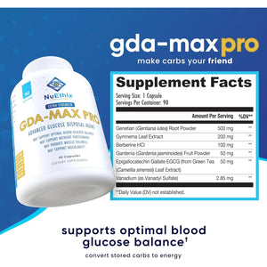 Nuethix Formulations GDA-MAX PRO, Double Berbine HCL Supplement, Supports Glucose Metabolism, Weight Management, Immune Support, Heart Health - Non GMO, Gluten Free, Dairy Free, 90 Count