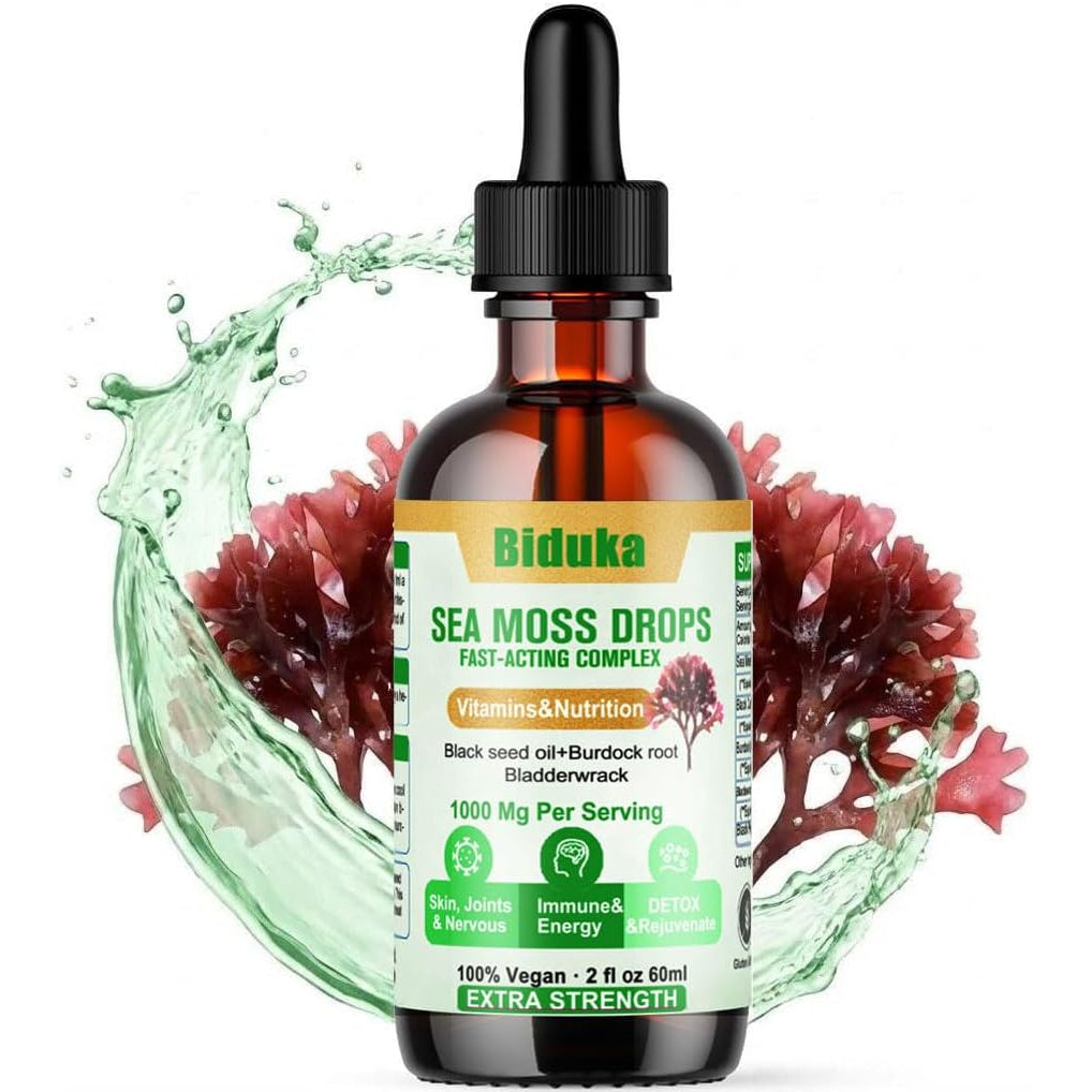 Irish Sea Moss Drops with Black Seed Oil, Bladderwrack, Burdock Root, Bromelain, Vitamin C and Zinc, Multimineral Liquid Seamoss Supplement for Immune, Joint, Digestion, Aging Support