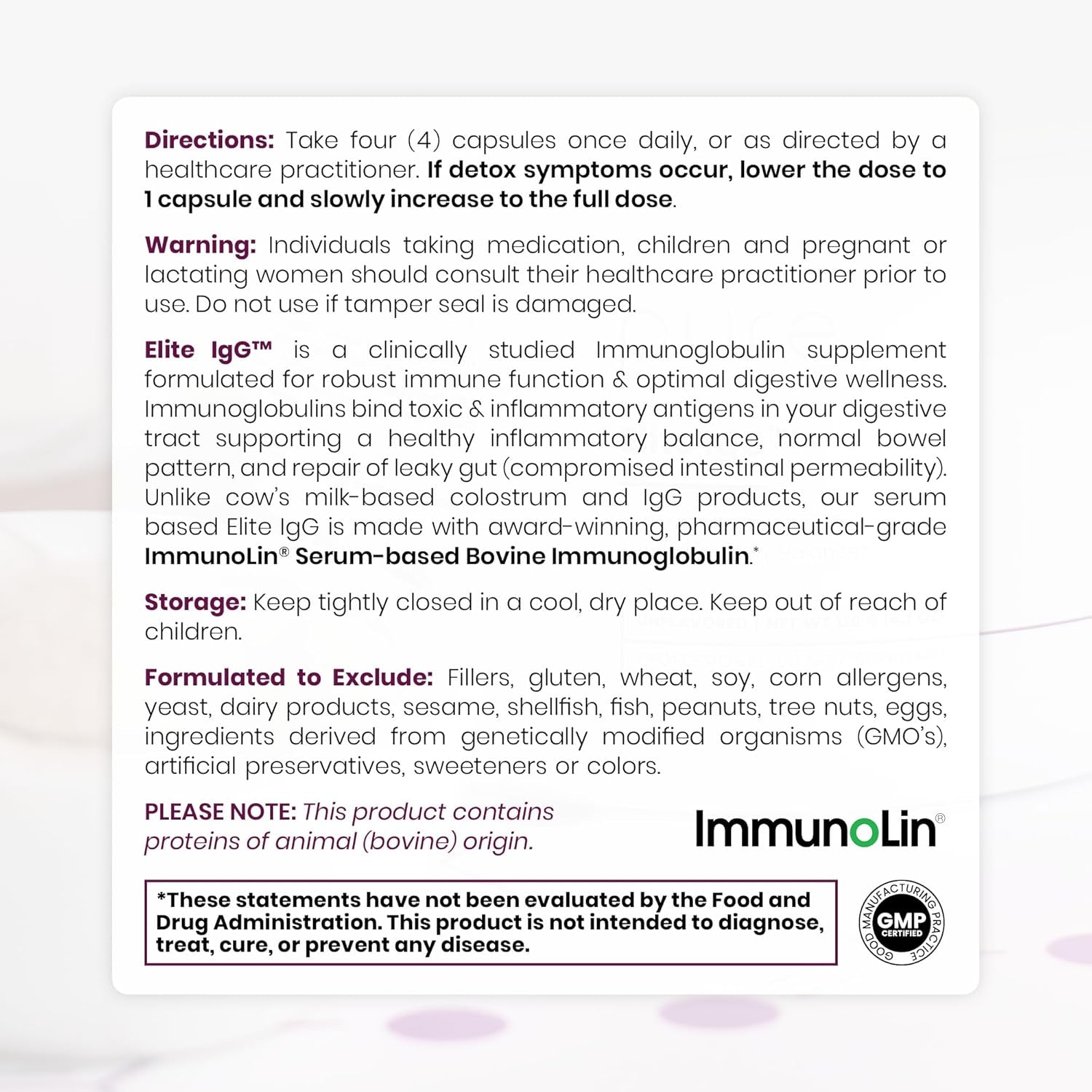 Pure Therapro Rx Elite Igg Immunoglobulin Supplement, 120 Caps - Gut Health & Immune Support, 1100 Mg Igg, IGA & Igm, Sunflower Lecithin | Dairy & Gluten Free Colostrum Supplement Alternative