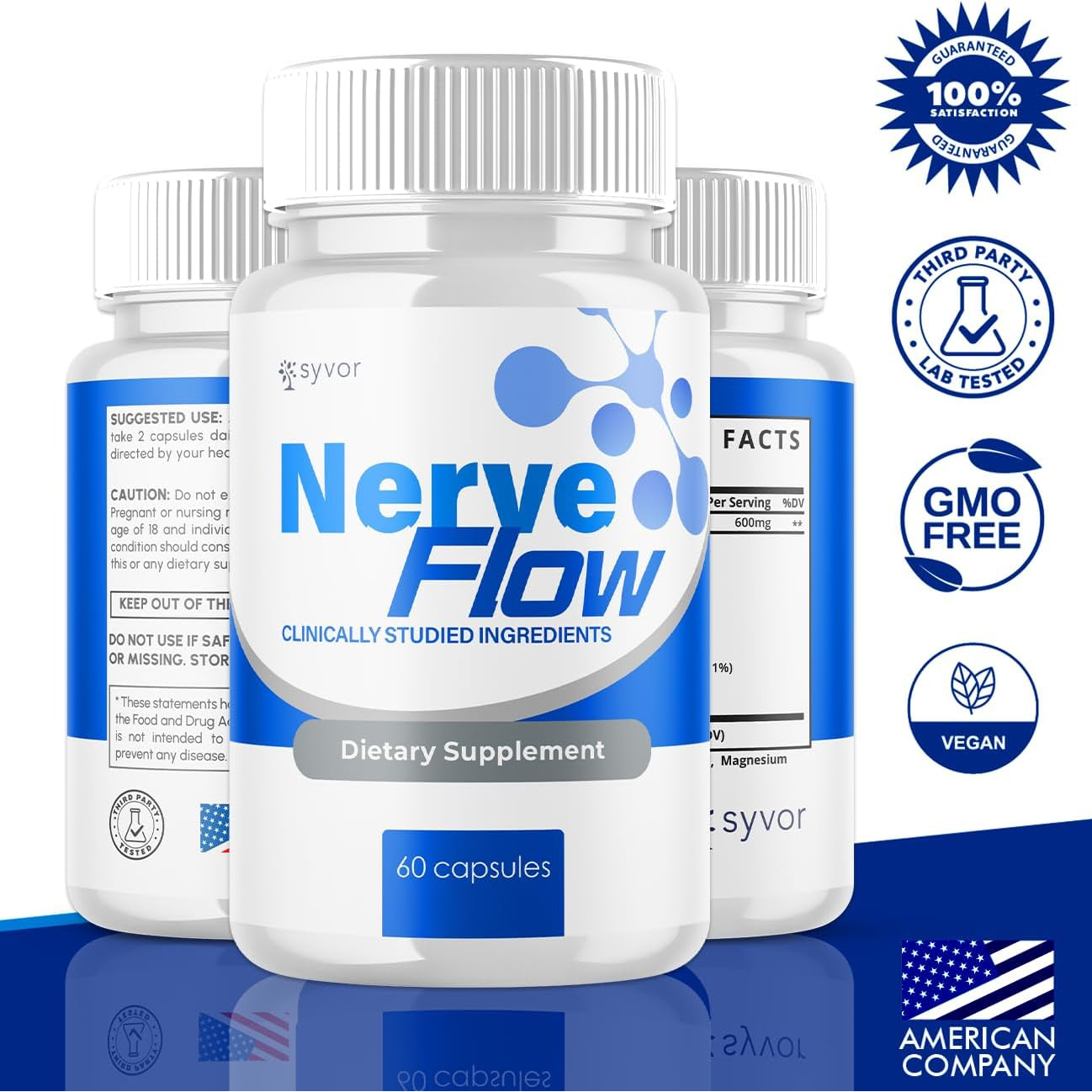 (3 Pack) Nerve Flow Capsules, Official Nerve Flow Pills Made with All Natural Ingredients, Maximum Strength Nerveflow Sciatic Support Supplement with Advanced Vitamins for Women & Men (180 Capsules)