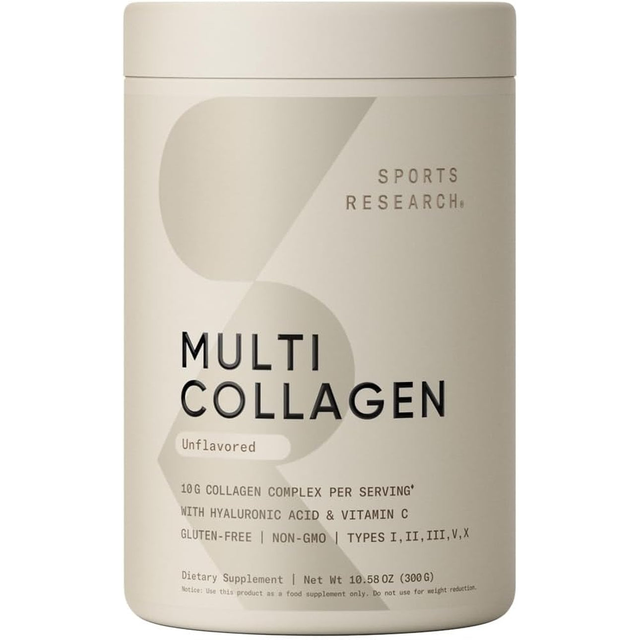 Sports Research Multi Collagen Protein Powder (Type I, II, III, V, X) with Hyaluronic Acid + Vitamin C | 5 Types of Food Based Collagen, 30 Servings (Unflavored)