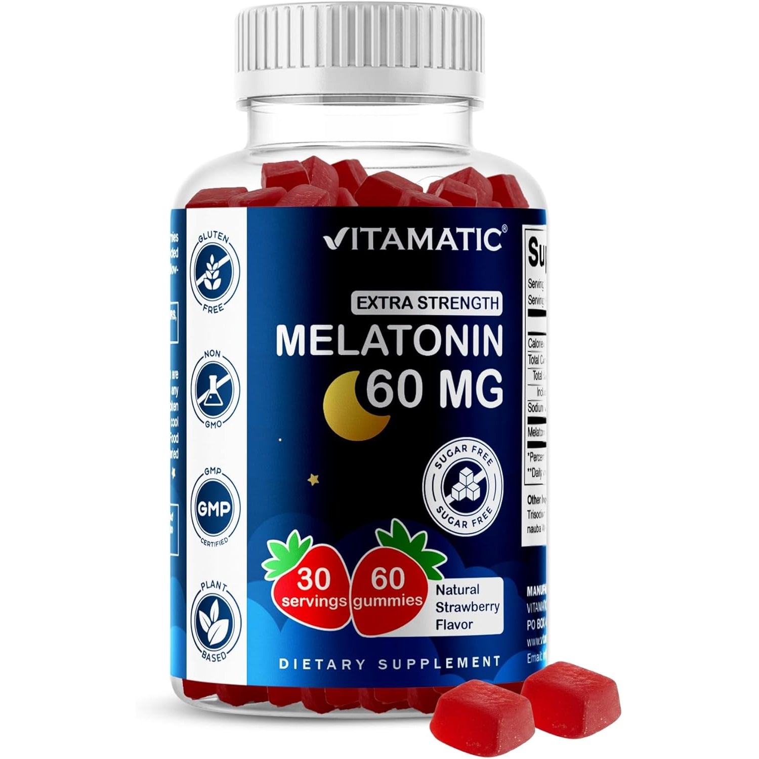 Vitamatic Sugar Free Melatonin 60 Mg - 60 Vegetarian Gummies - Non-Habit Forming Supplement