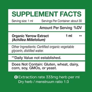 Yarrow Herb Tincture, Organic Yarrow Extract Liquid, GMP Certified, 98% Absorption, Non-Gmo, Vegan, Gluten Free, Alcohol Free- 1 Fl Oz