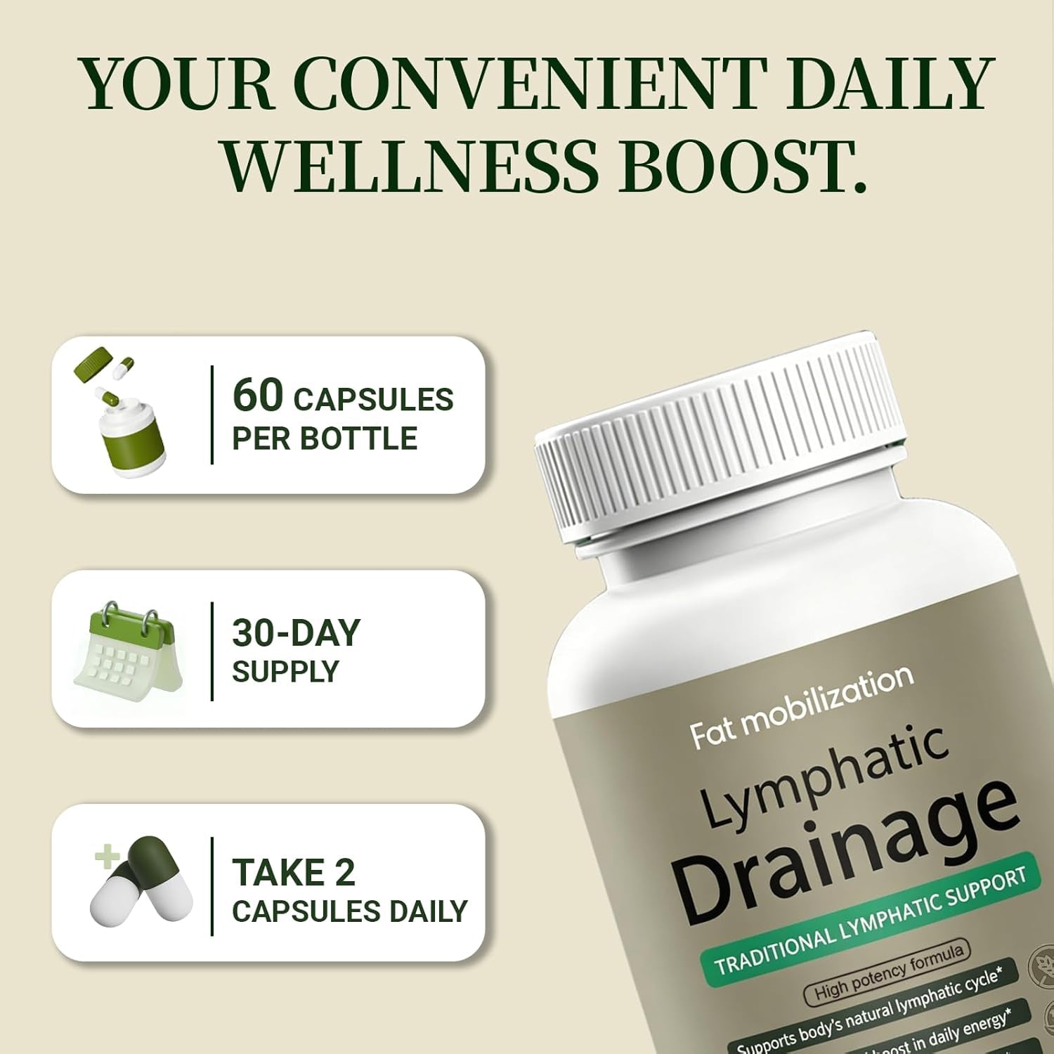 Lymphatic Drainage Capsules-Lymphatic Drainage Supplements, Herbal Detox & Immune Support with 8-Plant Complex, Supports Fluid Balance & Promotes a Light Feeling, 60 Capsules (1Pc)
