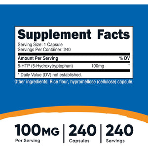 Nutricost 5-HTP 100Mg, 240 Vegetarian Capsules (5-Hydroxytryptophan) - Non-Gmo & Gluten Free