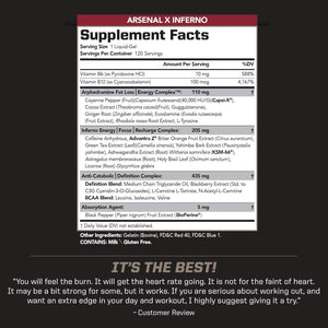 PMD Sports Arsenal X Inferno Superior Fast-Acting Liquid Gel Thermogenic Dietary Supplement - Fat Burner and Muscle Maintenance - Increase Metabolism and Energy Booster - 120 Liquid Gels
