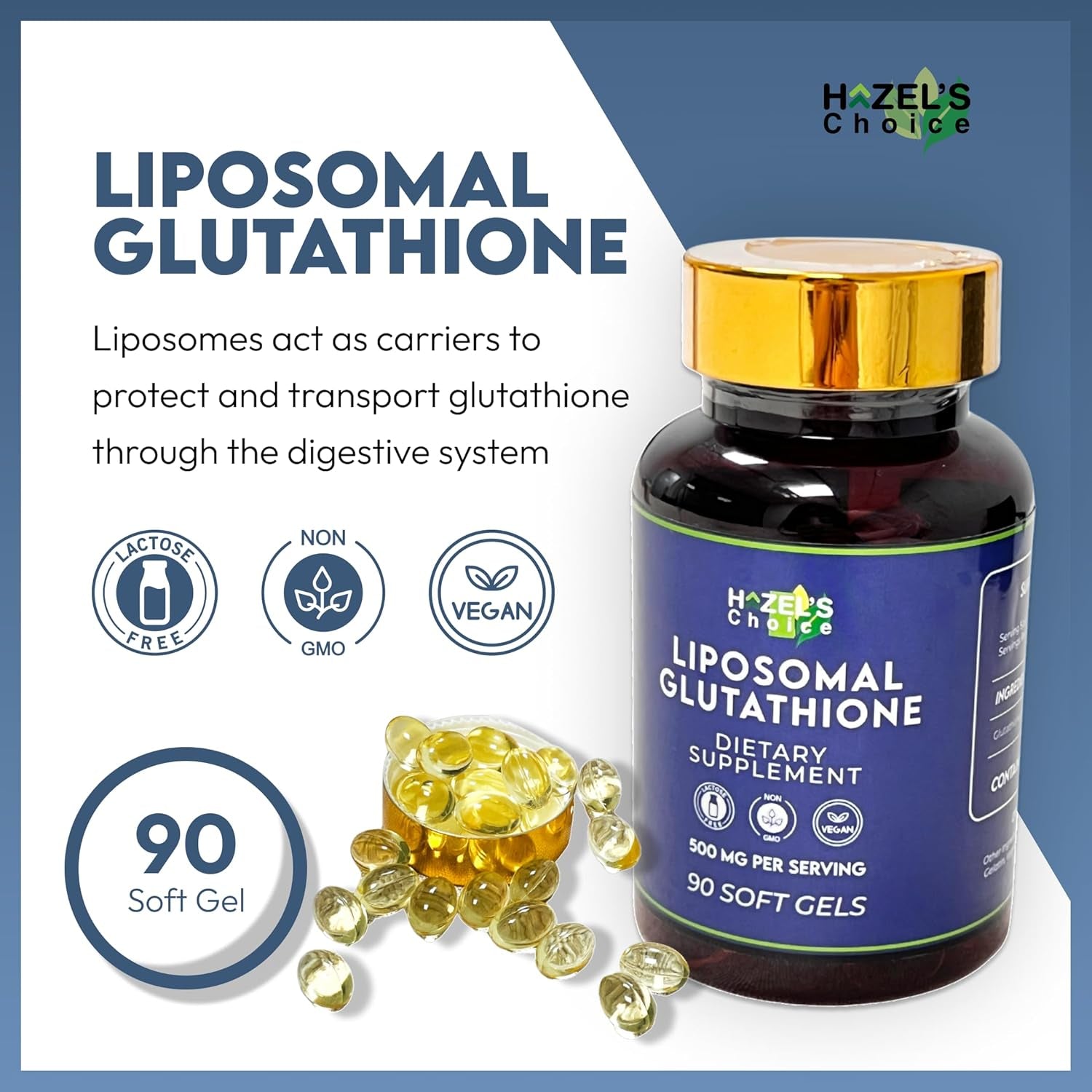 HAZEL'S Choice Liposomal Glutathione 500Mg | 90 Soft Gels | Non-Gmo, Lactose-Free | Soft Gel Format