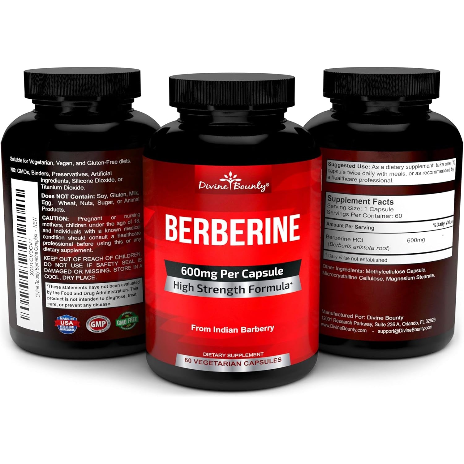 Divine Bounty Pure Berberine Complex - 600Mg per Capsule Berberine Hcl Supplement - 60 Vegetarian Capsules