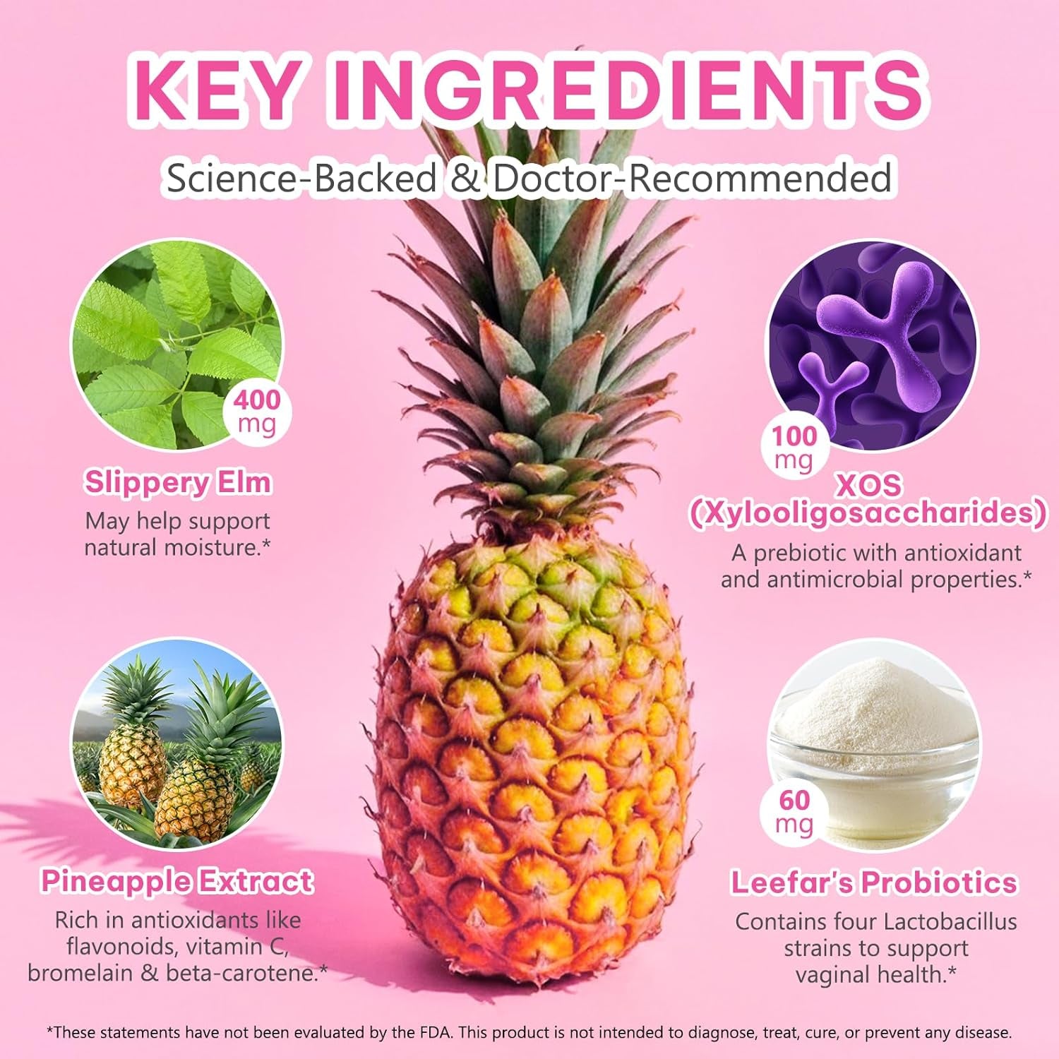 Feminine Probiotics Gummies,Vaginal Women Probiotic,Feminine Balance Ph Gummies for Healthy Odor,Improve Immune,Support Vaginal Health,With Slippery Elm(60 Gummies)
