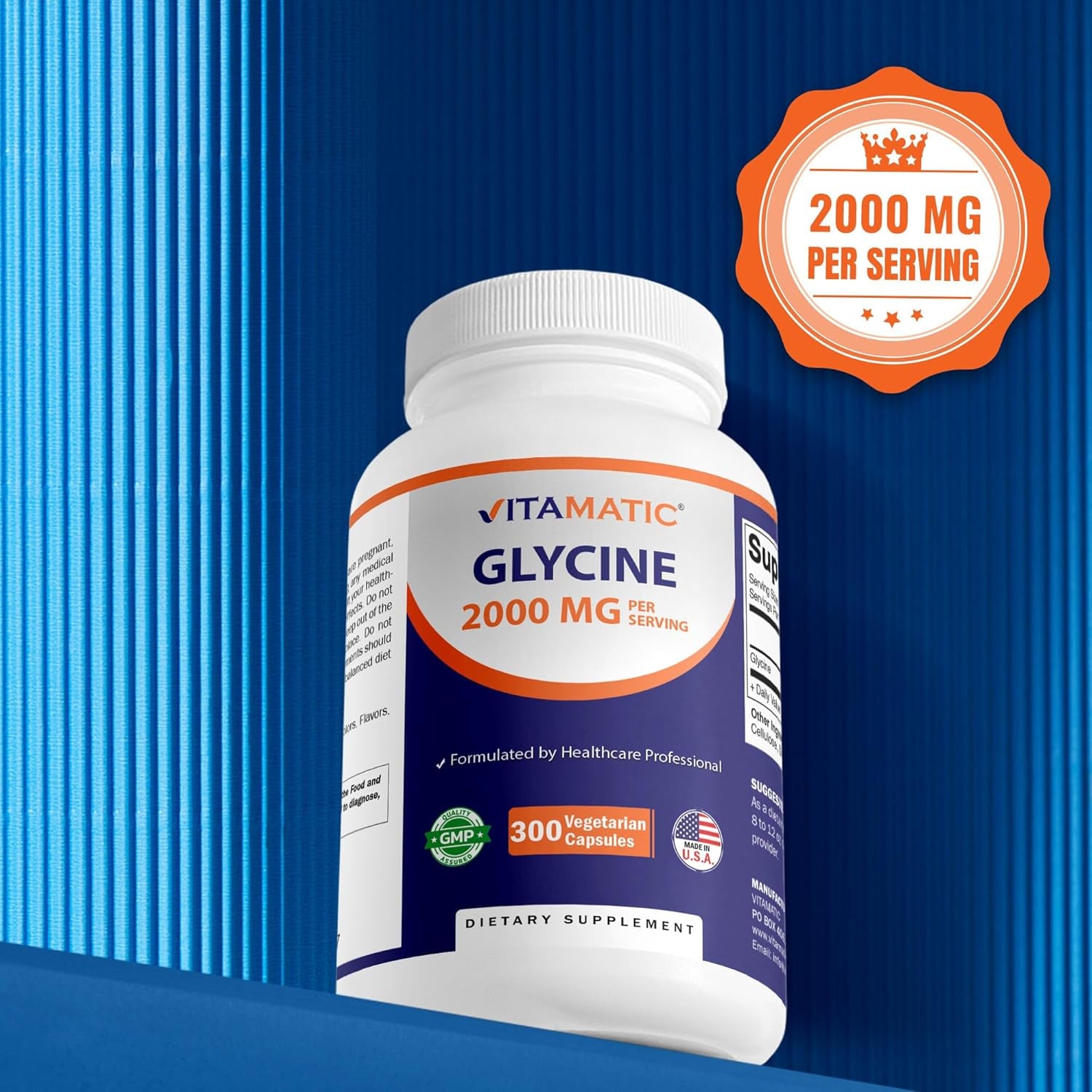 Vitamatic Glycine Supplement, 2000Mg per Serving, 300 Count, Non-Gmo, Gluten Free