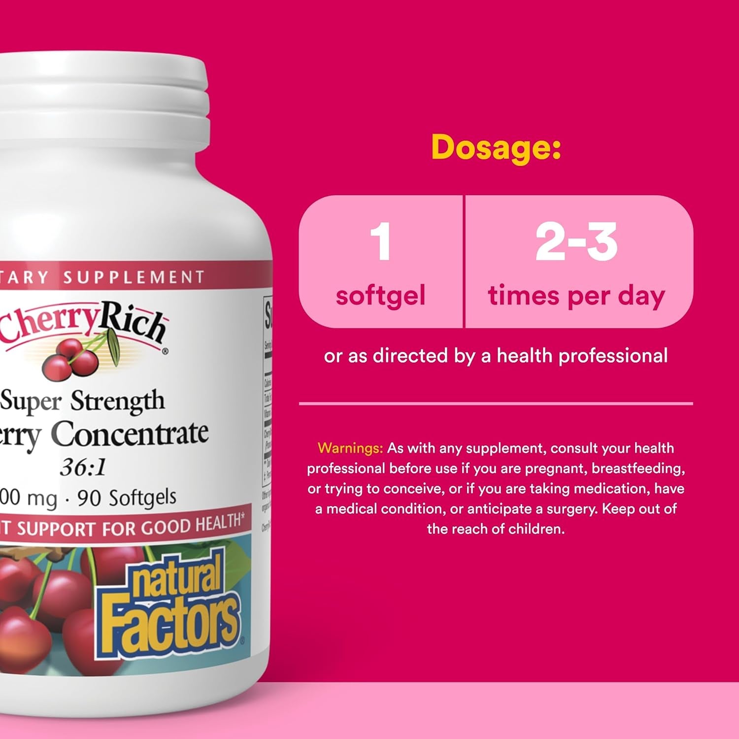 Cherryrich by Natural Factors, Super Strength Cherry Concentrate, Antioxidant Support for Healthy Joints and Uric Acid Metabolism, 90 Softgels (90 Servings)