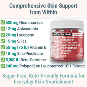 SHIZAM Astaxanthin Polypodium Leucotomos Zinc Picolinate Lycopene Vitamin E B3 Nicotinamide Silica Gummies