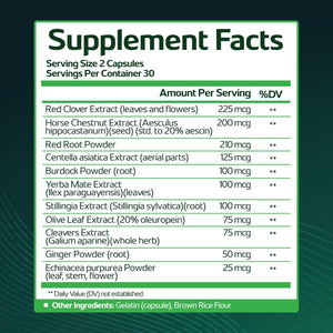 Plant-Based Lymphatic Support Supplement with Red Clover, Horse Chestnut & Burdock Root for Fluid Balance & Daily Wellness - Non-Gmo, Made in USA - 30-Day Supply, 1 Bottle