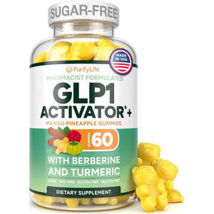GLP-1 Support Gummies – Sugar-Free Appetite & Craving Control Supplement with Berberine, Cinnamon, Turmeric, Garcinia & Raspberry Ketones – Digestion, Weight Loss, Carb Blocker, Vegan, Keto