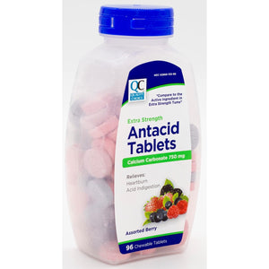 Quality Choice Extra Strength Antacid Tablets, Calcium Carbonate 750 Mg, Assorted Berry, 96 Chewable Tablets (Pack of 2)