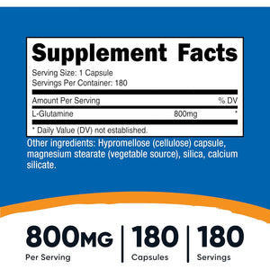 Nutricost L-Glutamine 800Mg, 180 Capsules - Gluten Free, Non-Gmo