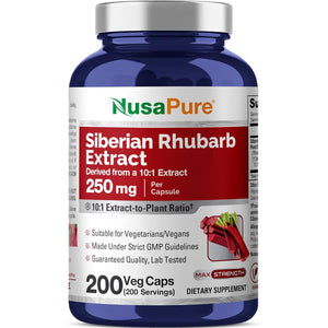 Nusapure Siberian Rhubarb, 250 Mg, 200 Veg Capsules (Non-Gmo, Vegan)