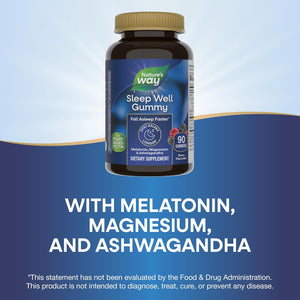 Nature'S Way Sleep Well Melatonin and Magnesium Gummies, Sleep Support for Adults*, with Ashwagandha, Berry Flavored, 90 Gummies