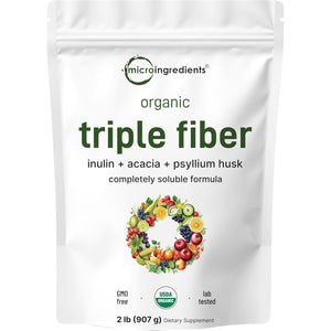 Micro Ingredients Organic Triple Fiber Powder, 2Lb | Natural Prebiotic to Support Digestive & Gut Health | Soluble, Easily Digestible | Unflavored, Vegan
