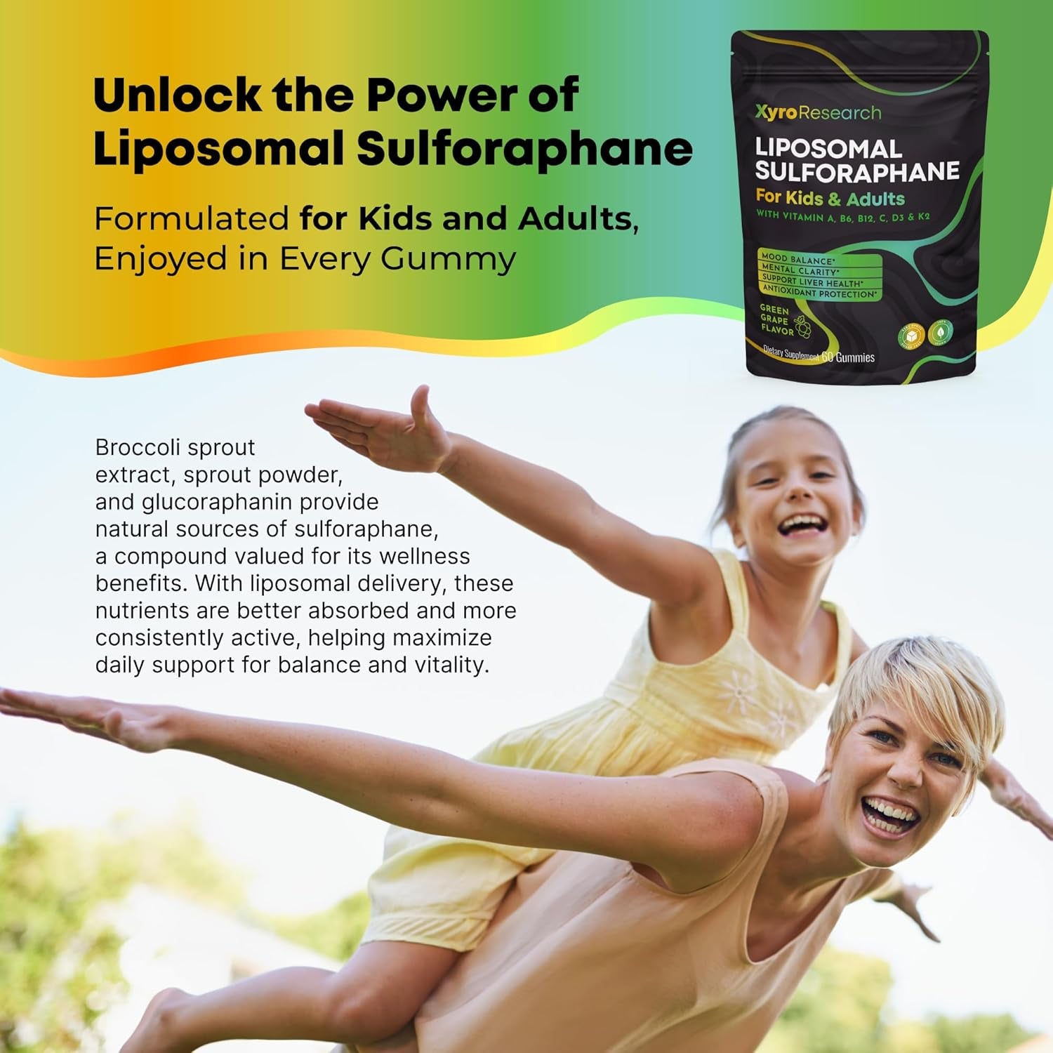 Liposomal Sulforaphane Gummies - 150Mg Broccoli Sprout Extract with Vitamins Supplement for Kids Adults - Antioxidant Cellular Health & Liver Detox Support - Non-Gmo Vegan Sugar-Free