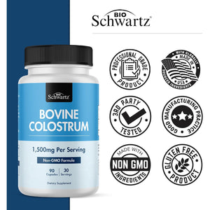 Colostrum Supplement Extra Strength 1500Mg per Serving - Grass Fed Colostrum Capsules from Bovine First Milking, Supports Gut Health and Immunity for Women and Men - Non-Gmo, Gluten Free, 90 Count