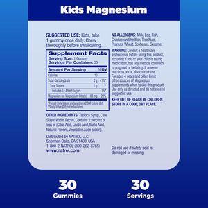 Natrol Kids Magnesium Citrate Gummies, Gently Calm and Relax Little Minds and Bodies, plus Support Healthy Muscle Relaxation and Function, 30 Razzilicious Gummies, up to a 30 Day Supply