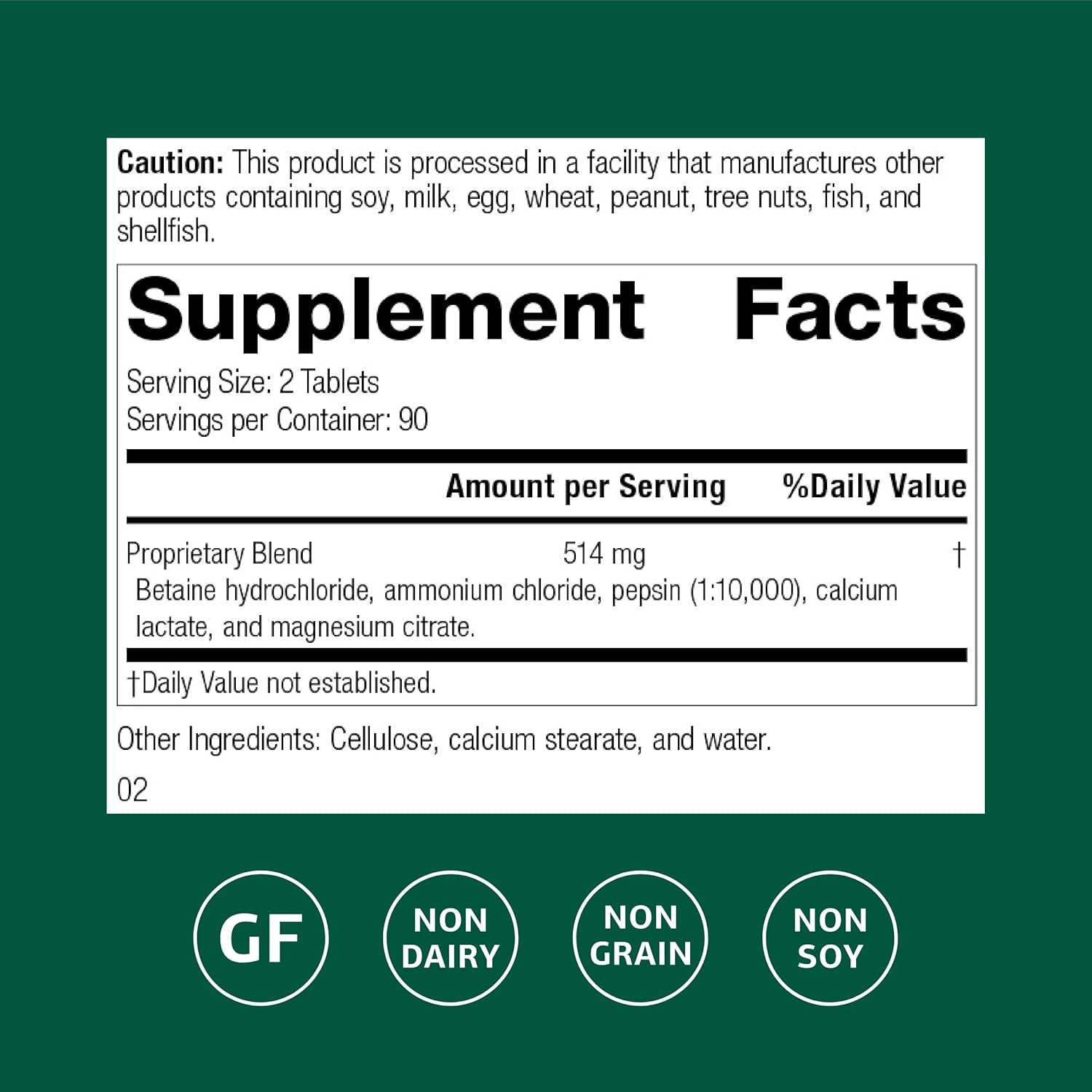 Standard Process Betaine Hydrochloride - Supplement for Gastrointestinal Ph Support - Supports Digestive Health & Iron Absorption - Gluten-Free, Non-Dairy & Non-Soy - 180 Tablets (90 Servings)