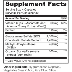 NATURELO Glucosamine Chondroitin MSM with Boswellia and Vitamin C - Supplement for Joint Comfort, Mobility, and Strength - 120 Capsules