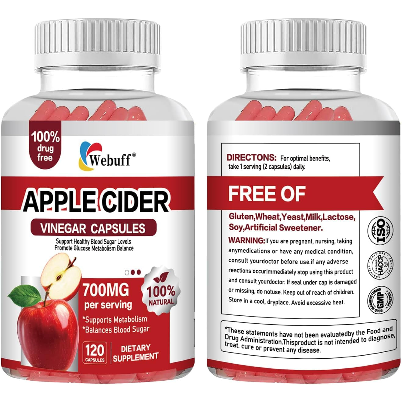 Apple Cider Vinegar Capsules 700Mg - 120 Count | Extra Strength ACV with the Mother | Supports Weight Management, Digestion, Metabolism & Immune | Vegan, Non-Gmo, Gluten-Free| Pack of 2