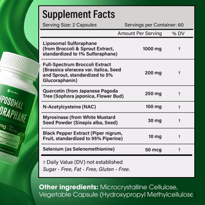 Florabliss 120 Liposomal Sulforaphane Supplement+ 1000Mg Capsules - Broccoli Extract | with Quercetin, Selenium & NAC - High Potency Non-Gmo - Vegan - Non GMO