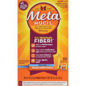 Metamucil - Multihealth Fiber Singles Orange Smooth Sugar-Free, 0.21 Ounce, Pack of 30