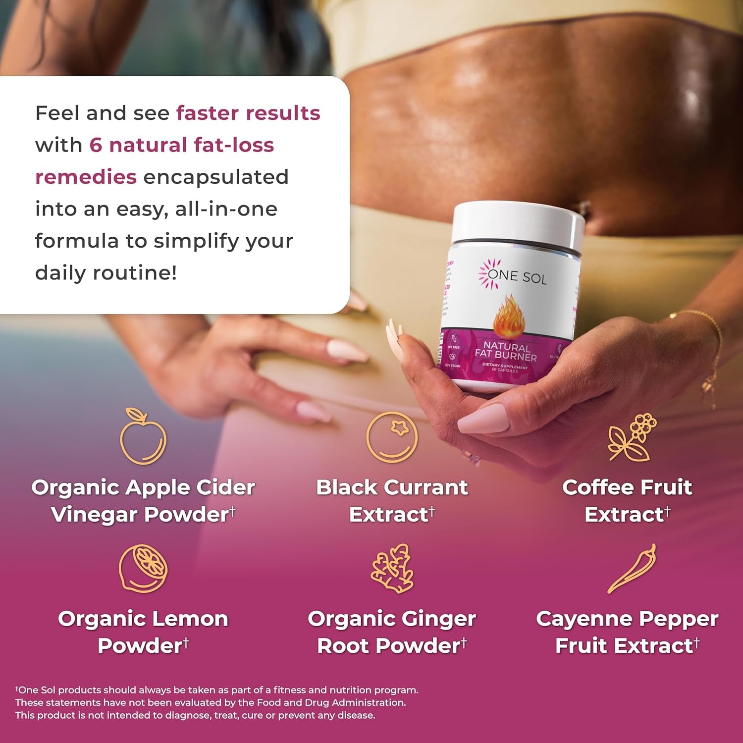 One Sol Fat Burner for Women, Natural Metabolism Booster, Burn More Calories, Boost Energy & Mood, Curb Appetite & Stop Cravings, No Crash or Jitters, All-Natural Ingredients, Gluten & Soy Free