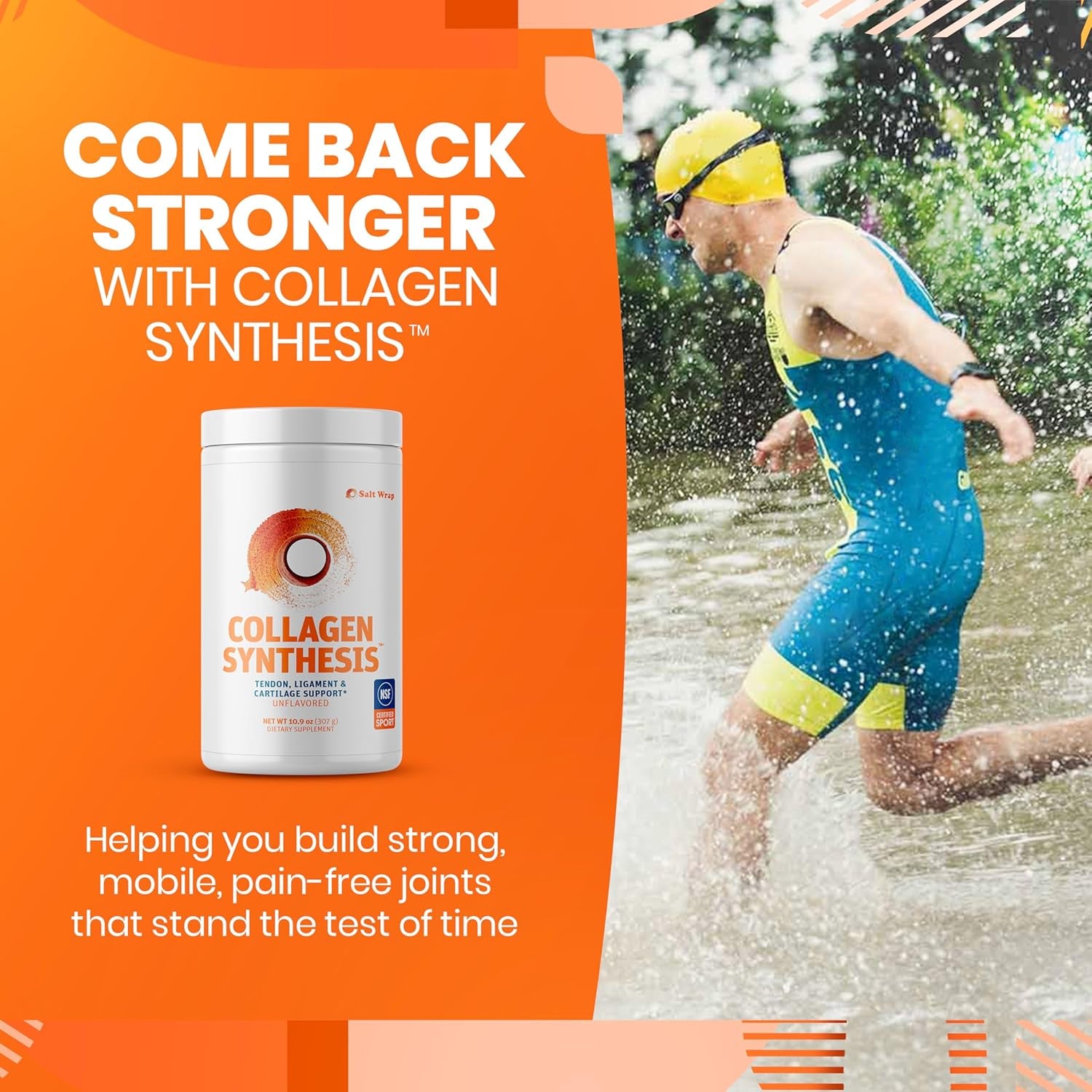 Saltwrap Collagen Synthesis - Collagen Peptides for Joints with Fortigel, Tendoforte, Best Collagen Powder for Tendons, Ligaments, and Cartilage Recovery and Repair, NSF Certified for Sport