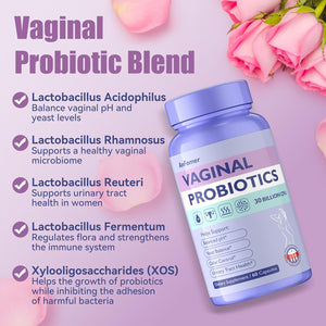 Vaginal Probiotics for Women Female,Promotes Ph Balance,Healthy Vaginal Odor & Flora,Urinary Tract Health with Prebiotics & Lactobacillus Probiotic Blend 30 Billion CFU,60 Capsules