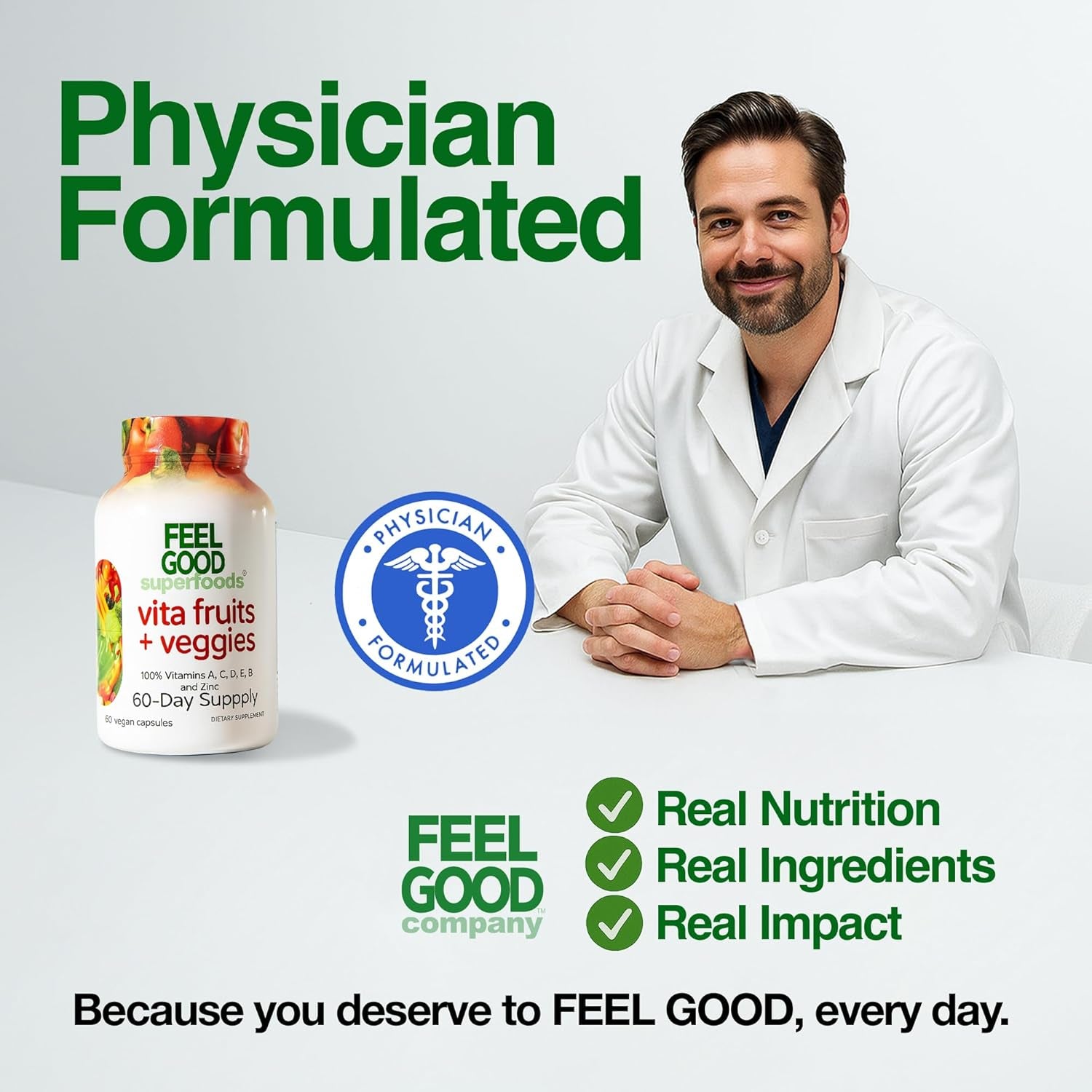 Feelgood Superfoods 1000Mg Immune Support Capsules Made with 25 Organic Fruits and Vegetables, Strong Immunity Boosters with Vitamins A, C, D3, and Zinc, 60 Count