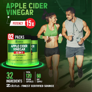 Zolotus Apple Cider Vinegar Capsules 32In1, with Turmeric, Cinnamon, Milk Thistle, Berberine, Elderberry, Quercetin - (2 Packs) 60 Capsules