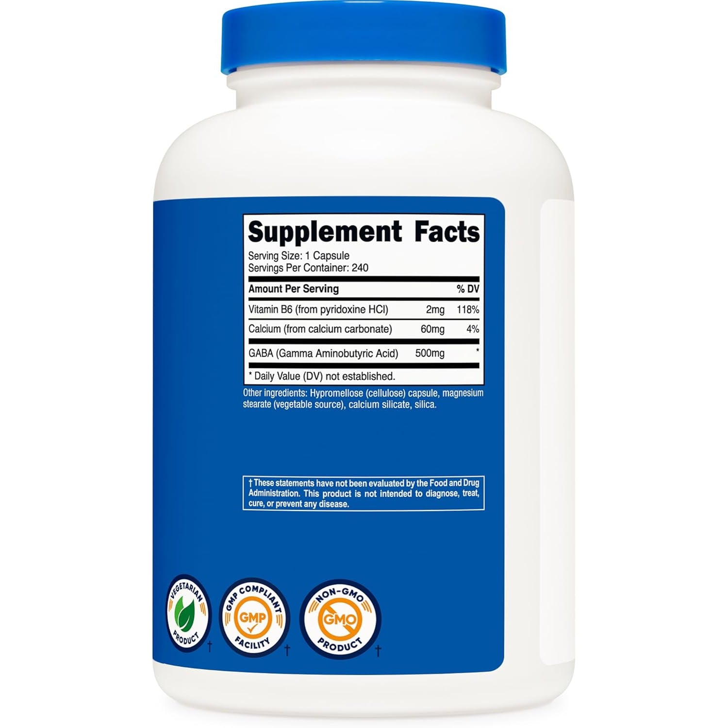 Nutricost GABA (Gamma Aminobutyric Acid) + Vitamin B6, 500Mg per Serving, 240 Capsules