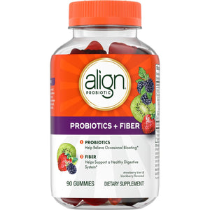 Align Probiotic, Probiotics + Fiber Gummies, Probiotics Help Relieve Occasional Bloating*, Fiber Helps Support a Healthy Digestive System*, #1 Doctor Recommended Probiotic Brand‡, 90 Gummies