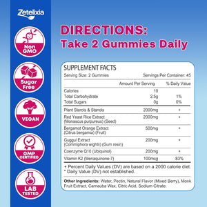 Cholesterol Lowering Supplements Gummies, Cholesterol Gummies with Plant Sterols & Stanols, Red Yeast Rice, Lower Cholesterol Naturally – Vegan, Non-Gmo, Mixed Berry Flavor, 90Ct