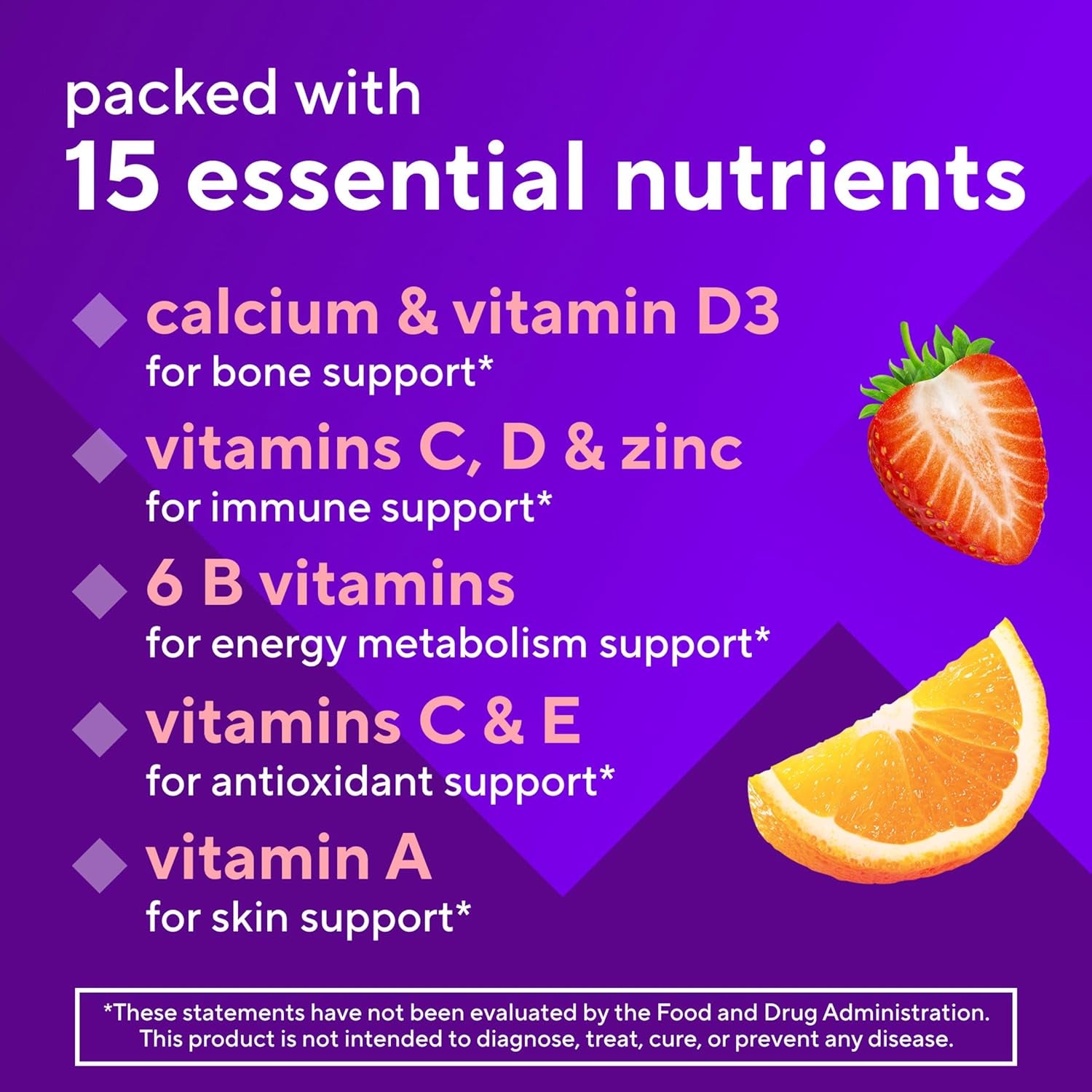 Vitafusion GLP-1 Support Multivitamin, Vitamin and Mineral Blend, 15 Essential Nutrients, Citrus Berry Flavor, 90 Count, 45 Day Supply