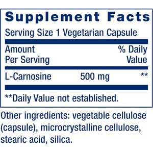 Life Extension Carnosine, Healthy Aging, Exercise Recovery, Gluten-Free, Non-Gmo, Vegetarian, 60 Capsules